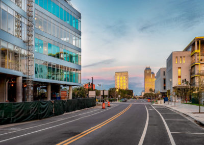 UnionWest on left, UCF Dr. Phillips Academic Commons on right (view looking east) - March 2019